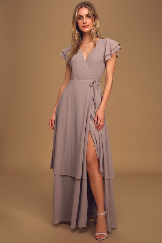 Pretty Grey Lavender Maxi Dress - Flutter Sleeve Dress - Maxi - Lulus